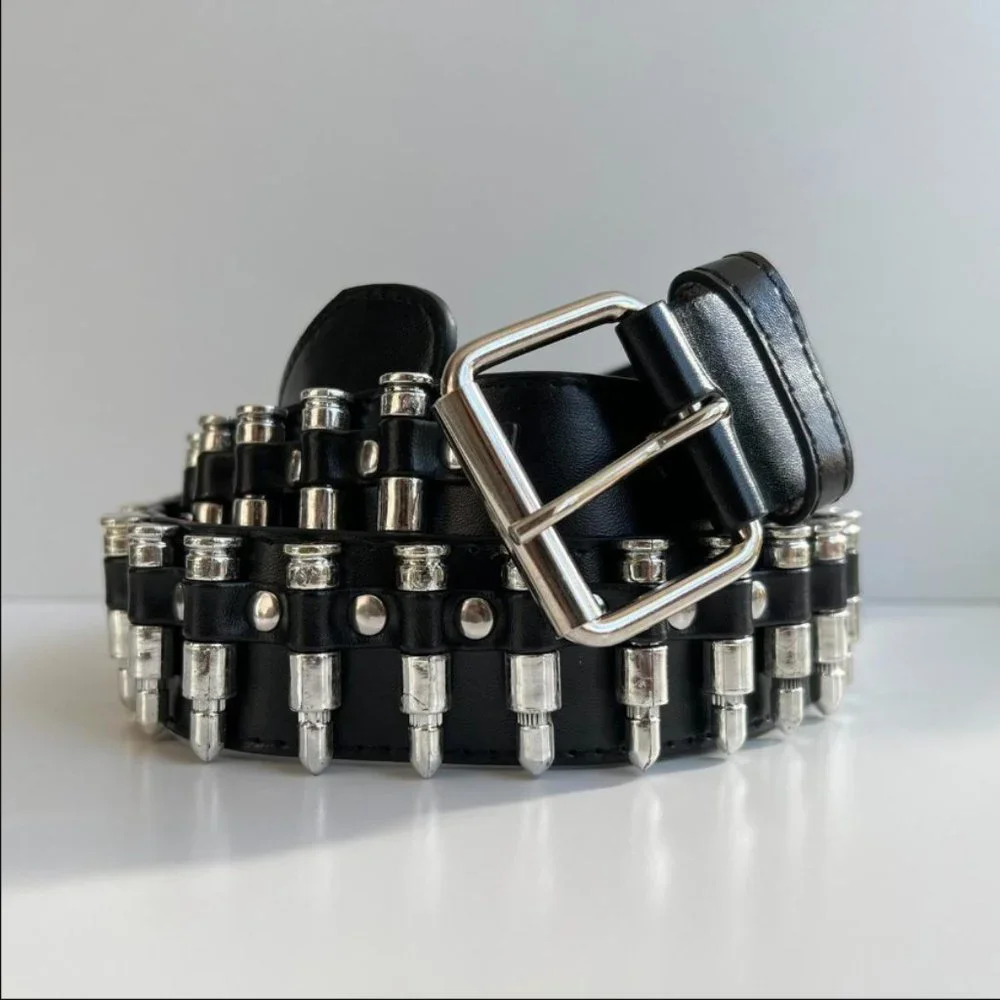 Y2K 2000s bullet-studded black belt - Picture 1 of 8
